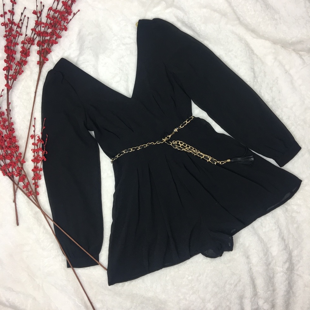 Forever21 - Black V-neck Long Sleeve Romper